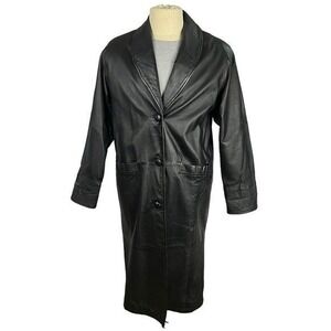 Preston‎ & York Trench Coat Womens S Black Genuine Leather Pigskin Long Jacket